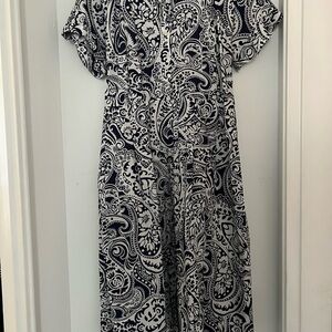 Talbots Navy and White Classic Paisley Midi Dress